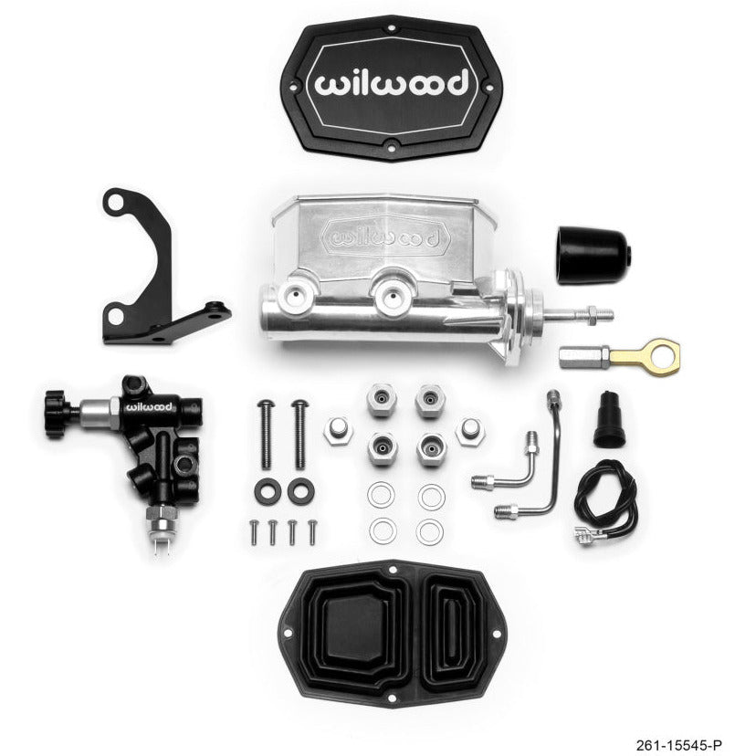 Wilwood Compact Tandem M/C - 1.12in Bore w/Bracket and Valve fits Mustang (Pushrod) - Ball Burnished Wilwood Brake Master Cylinder