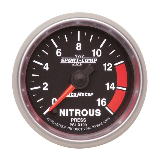Autometer Sport-Comp II 52mm Full Sweep Electronic 0-1600 PSI Nitrous Pressure Gauge AutoMeter Gauges