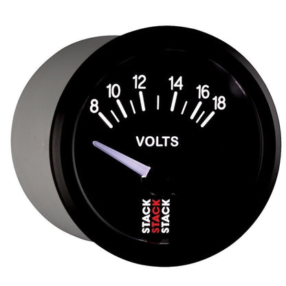 Autometer Stack Instruments 52mm 8-18V Electric Battery Voltage Gauge - Black AutoMeter Gauges