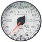 Autometer Spek-Pro Gauge Oil Press 2 1/16in 120psi Stepper Motor W/Peak & Warn Wht/Blk AutoMeter Gauges