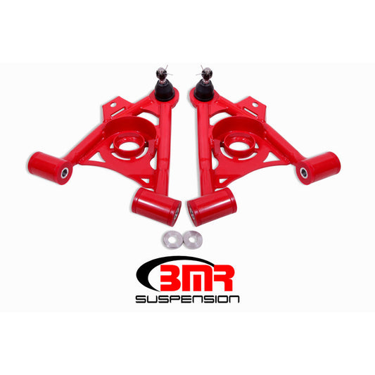 BMR 79-93 Fox Mustang Non-Adj Lower A-Arms Standard Ball Joint Spring Pocket - Red BMR Suspension Control Arms