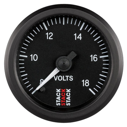 Autometer Stack 52mm 8-18V Pro Stepper Motor Battery Voltage Gauge - Black AutoMeter Gauges