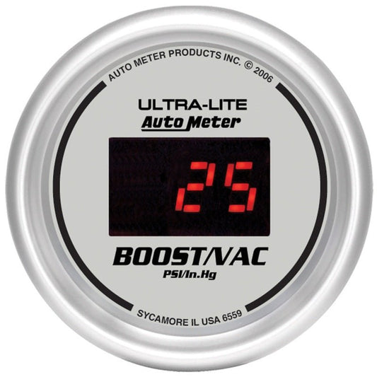 Autometer Ultra-Lite 2-1/16in 30INHG-30PSI Digital Silver Dial Vacuum/Boost Gauge w/ Red Led AutoMeter Gauges