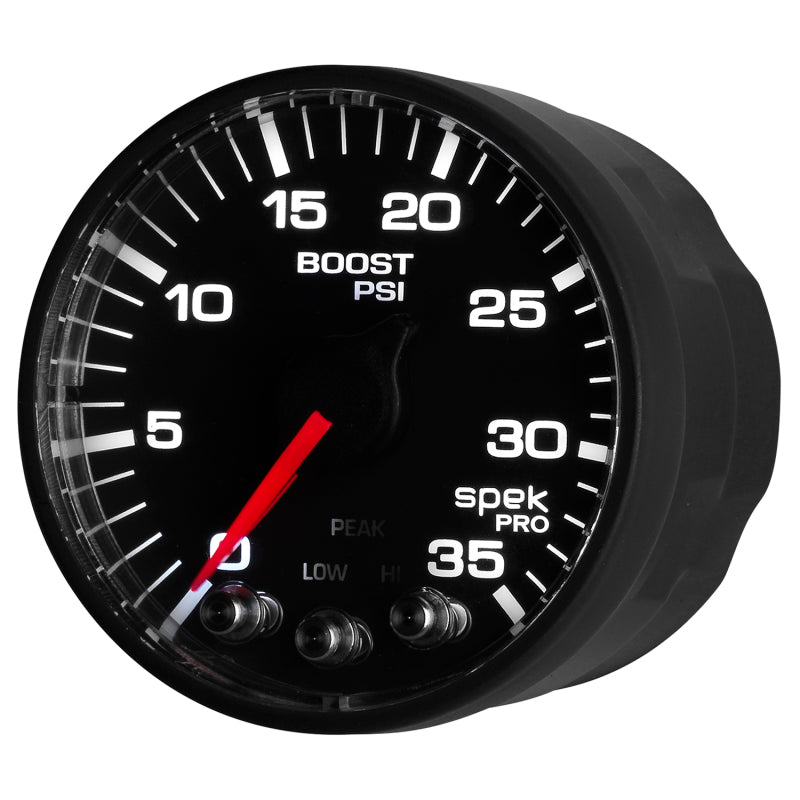 Autometer Spek-Pro Gauge Boost 2 1/16in 35psi Stepper Motor W/Peak & Warn Black/Black AutoMeter Gauges
