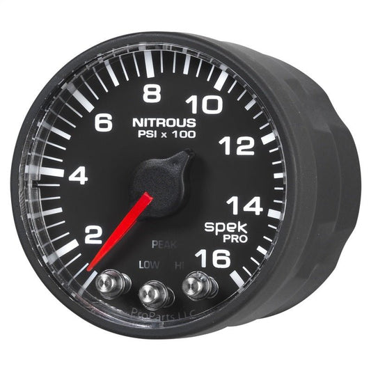 Autometer Spek-Pro Gauge Nitrous Press 2 1/16in 1600psi Stepper Motor W/Peak & Warn Blk/Blk AutoMeter Gauges