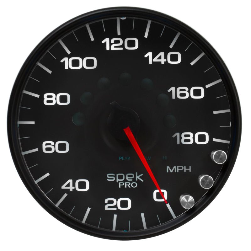 Autometer Spek-Pro Gauge Speedometer 5in 180 Mph Elec. Programmable Black/Black AutoMeter Gauges