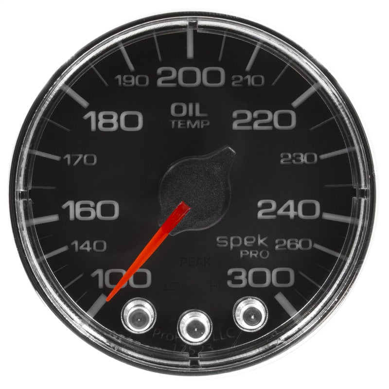 Autometer Spek-Pro Gauge Oil Temp 2 1/16in 300f Stepper Motor W/Peak & Warn Blk/Chrm AutoMeter Gauges