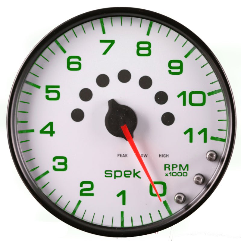 Autometer Spek-Pro Gauge Tachometer 5in 11K Rpm W/Shift Light & Peak Mem White/Black AutoMeter Gauges