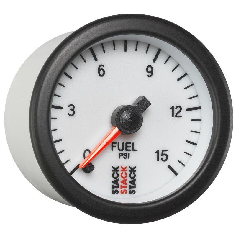 Autometer Stack 52mm 0-15 PSI 1/8in NPTF Male Pro Stepper Motor Fuel Pressure Gauge - White AutoMeter Gauges