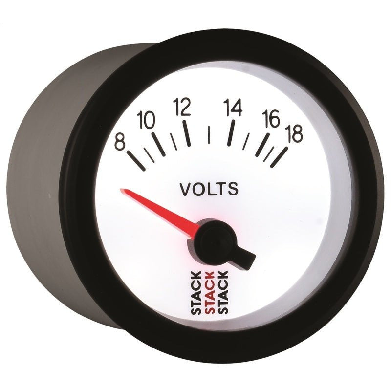 Autometer Stack 52mm 8-18V Electric Battery Voltage Gauge - White AutoMeter Gauges