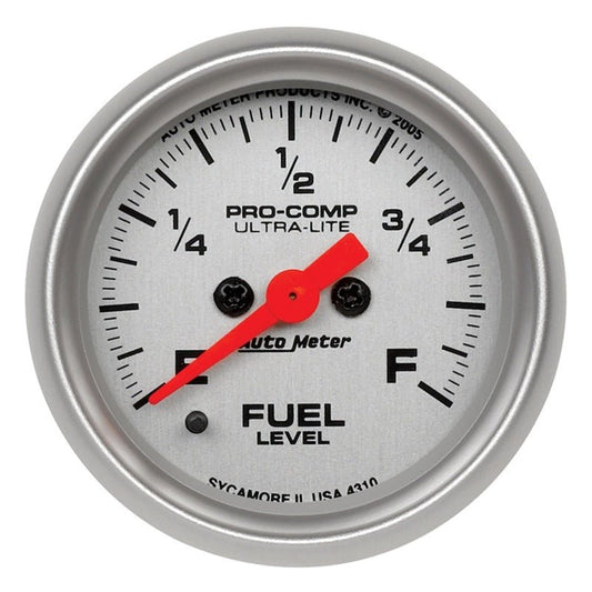 Autometer Ultra-Lite 52mm 0-280 ohm Adj Full Sweep Electronic Fuel Level Programmable Empty-Full  Ga AutoMeter Gauges