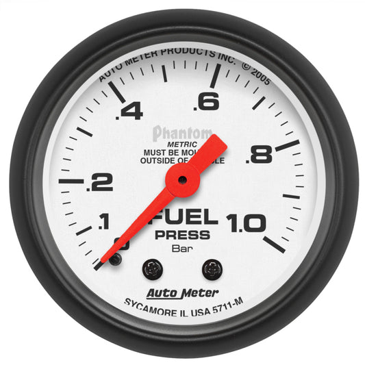 Autometer Phantom 2-1/16in 0-1.0 Bar Mechanical Fuel Pressure Gauge AutoMeter Gauges