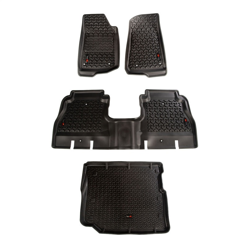 Rugged Ridge Floor Liner Front/Rear/Cargo Black 18-21 Jeep Wrangler JL 4 Dr (Excl. 4XE Models) Rugged Ridge Floor Mats - Rubber