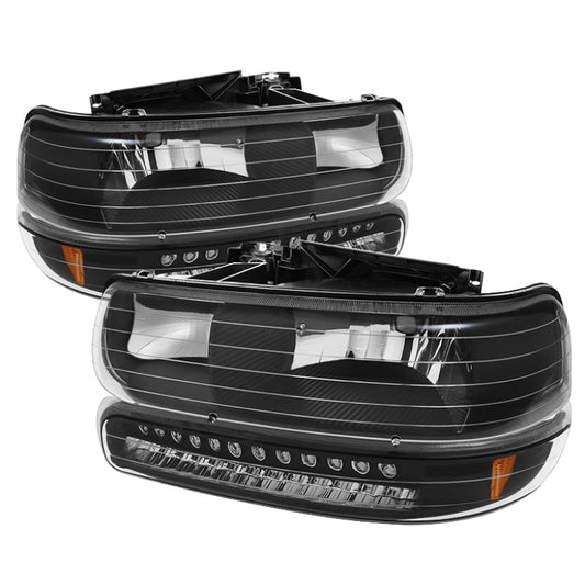 Xtune Chevy TahOE 00-06 Headlights w/ LED Bumper Lights Amber Black HD-JH-CSIL99-LED-SET-BK SPYDER Headlights