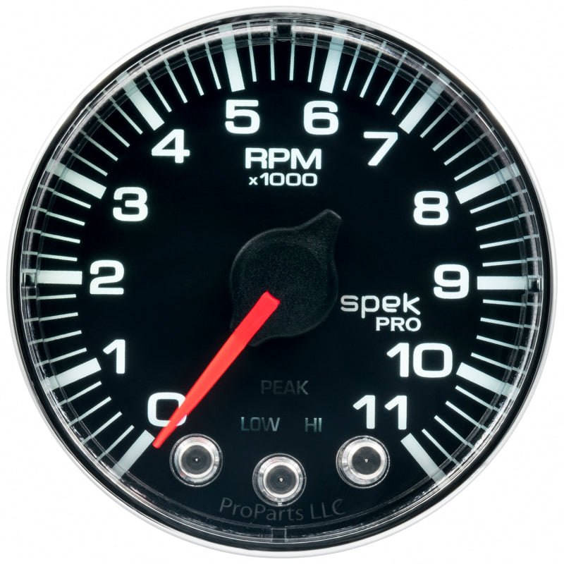 Autometer Spek-Pro Gauge Tach 2 1/16in 11K Rpm W/ Shift Light & Peak Mem Blk/Chrm AutoMeter Gauges