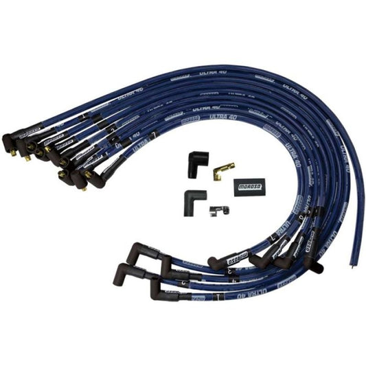 Moroso Chevrolet Small Block Ignition Wire Set - Ultra 40 - Sleeved - Non-HEI - 90 Degree - Blue