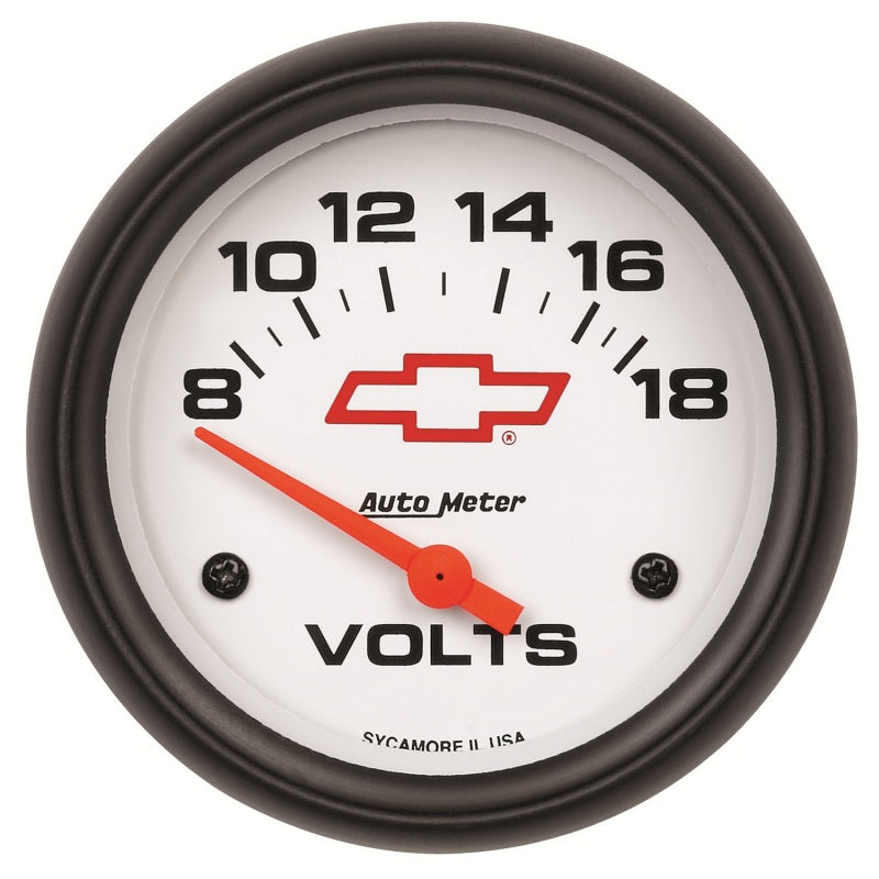 AutoMeter Gauge Voltmeter 2-5/8in. 18V Electric Chevy Red Bowtie White AutoMeter Gauges