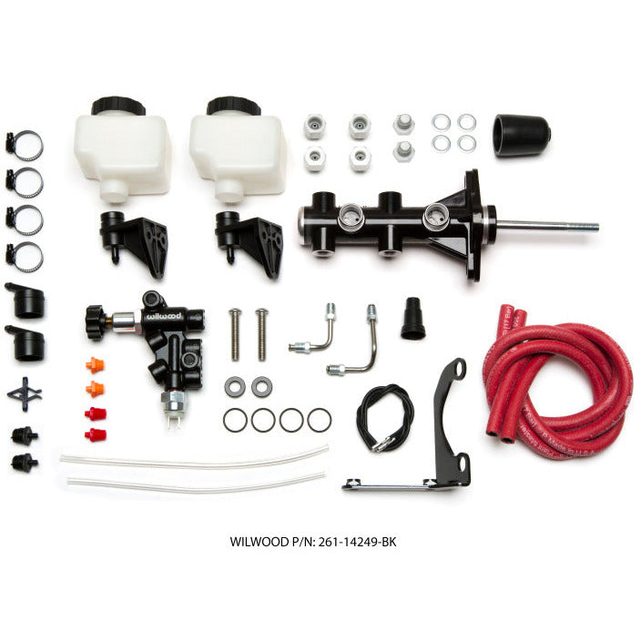 Wilwood Tandem Remote M/C Kit w L/H Brkt & Prop Valve - 7/8in Bore Black-W/Pushrod Wilwood Brake Master Cylinder