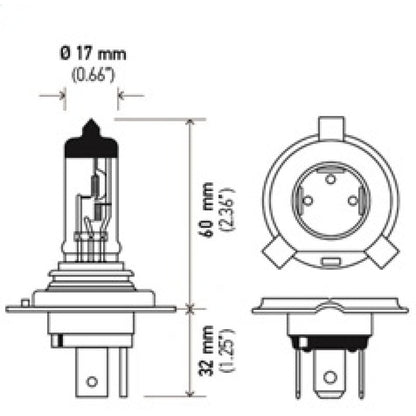 Hella H4 24V 75/70W P43t T4.625 Halogen Bulb (Min Order Qty 10) Hella Bulbs