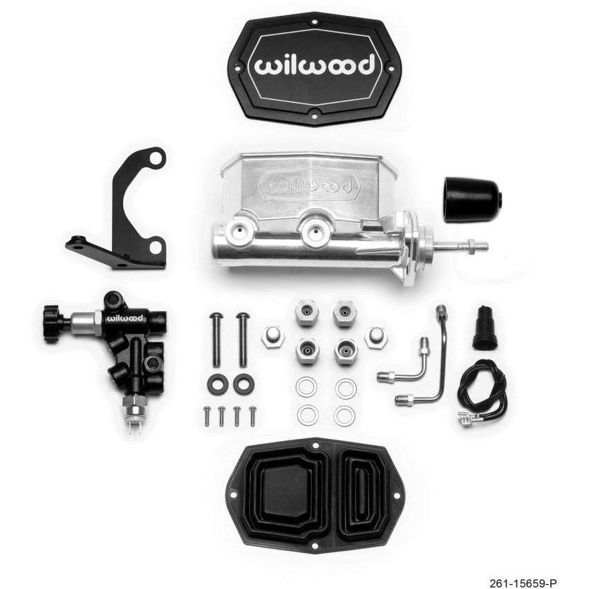 Wilwood Compact Tandem M/C - 7/8in Bore w/RH Bracket and Valve (Pushrod) - Ball Burnished Wilwood Brake Master Cylinder