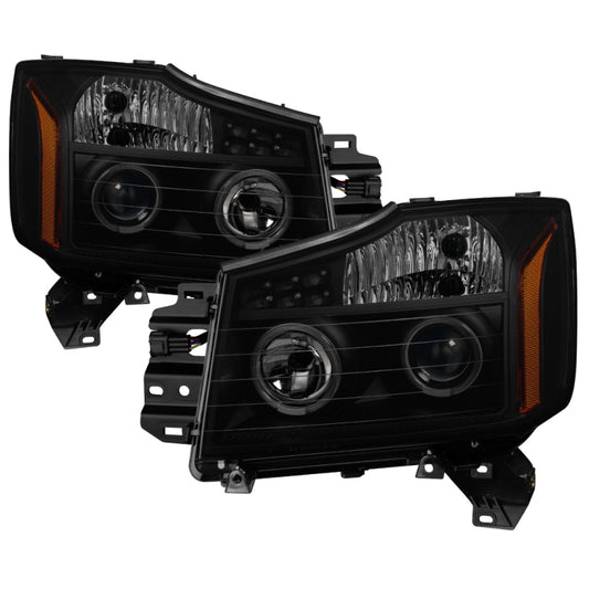 xTune Nissan Titan 04-15 Projector Headlights - LED Halo - Black Smoked PRO-JH-NTI04-LED-BSM SPYDER Headlights