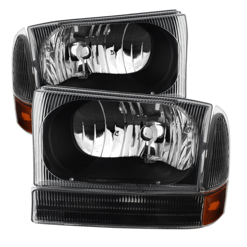 Xtune Ford F250/350/450 Superduty 99-04 Crystal Headlights w/ Bumper Lights HD-JH-FF25099-AM-BK SPYDER Headlights