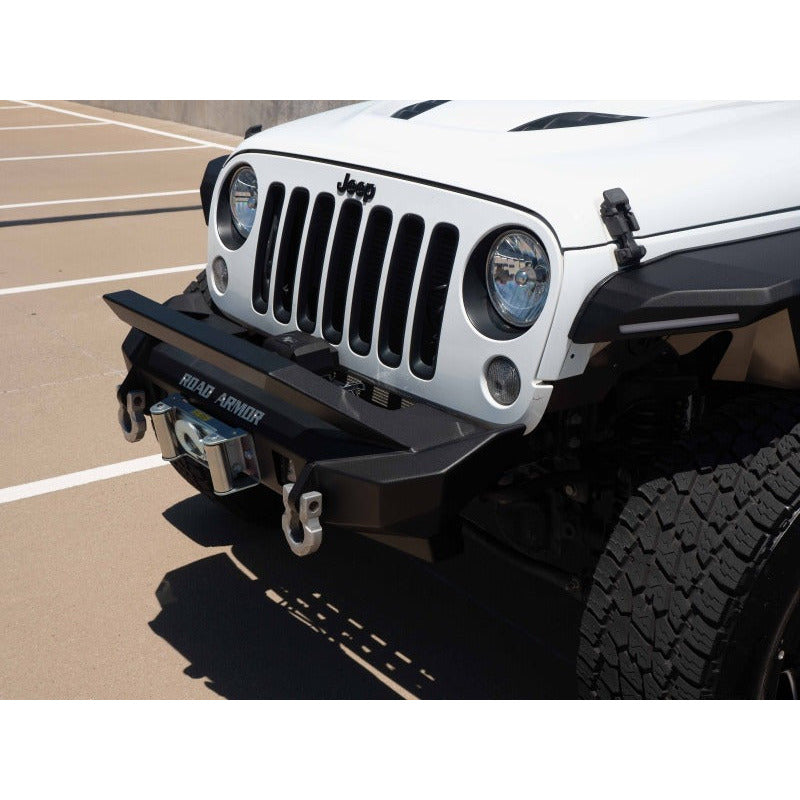 Road Armor 07-18 Jeep Wrangler JK Stealth Front Winch Bumper w/Bar Guard Mid Width - Tex Blk Road Armor Bumpers - Steel