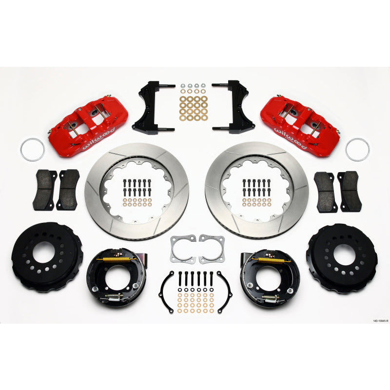 Wilwood AERO4 Rear P-Brake Kit 14.00in Red Chevy 12 Bolt-Spec 3.15in Brng Wilwood Big Brake Kits