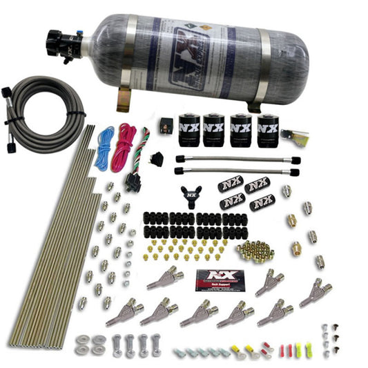 Nitrous Express STD Nozzle Nitrous Kit (200-500HP) Gas w//Dist Block & 4 Solenoids w/15lb Bottle