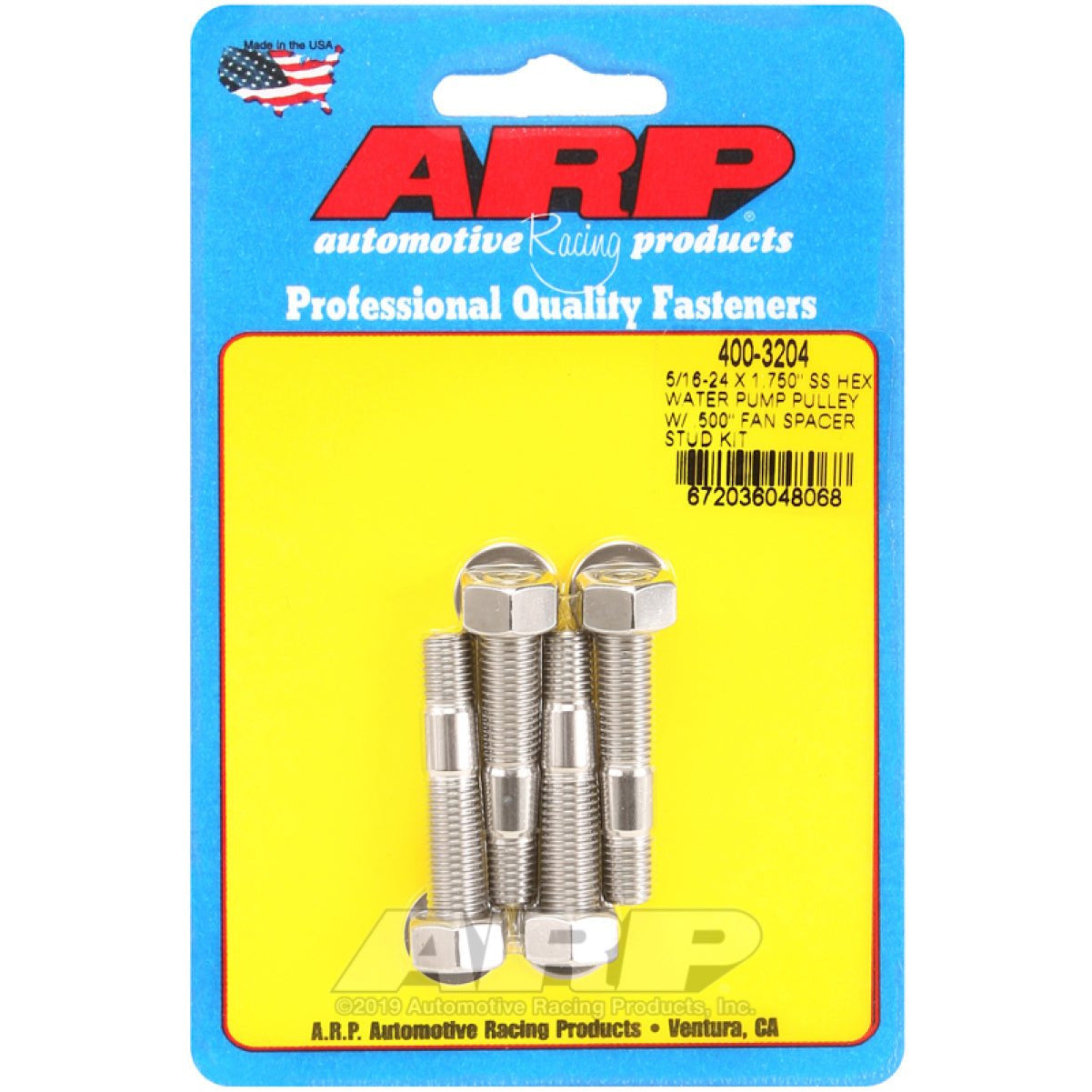 ARP 5/16-24 X 1.750 SS Hex Water Pump Pulley w/ .500in Fan Spacer Stud Kit ARP Hardware - Singles