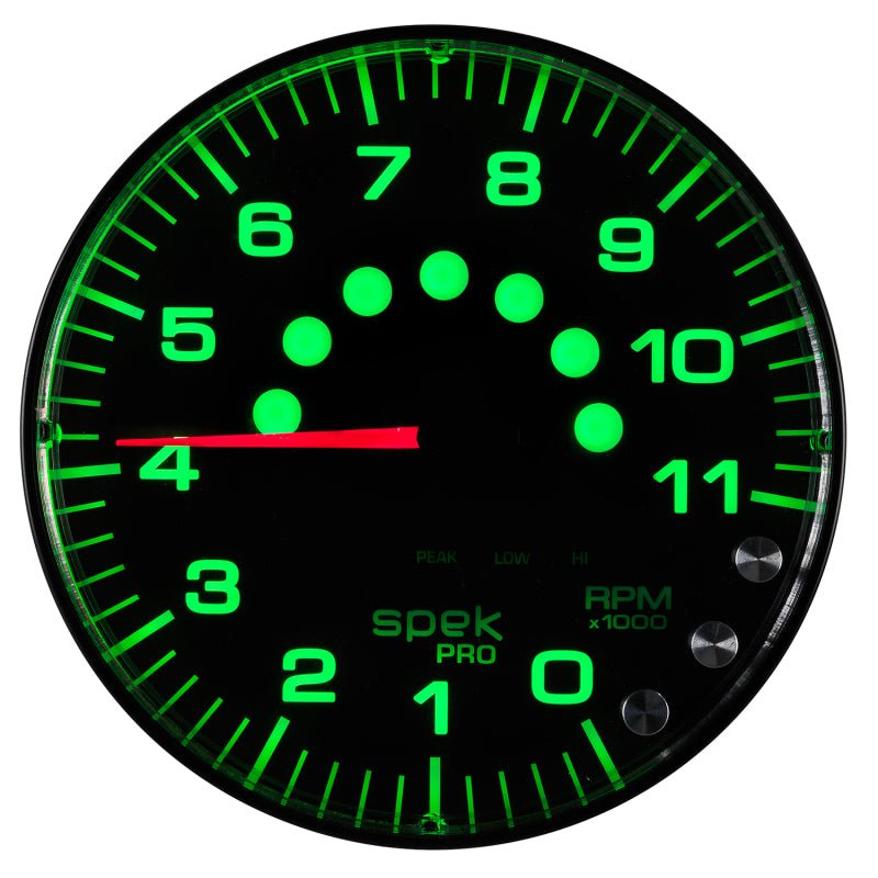 Autometer Spek-Pro Gauge Tachometer 5in 11K Rpm W/Shift Light & Peak Mem Black/Black AutoMeter Gauges