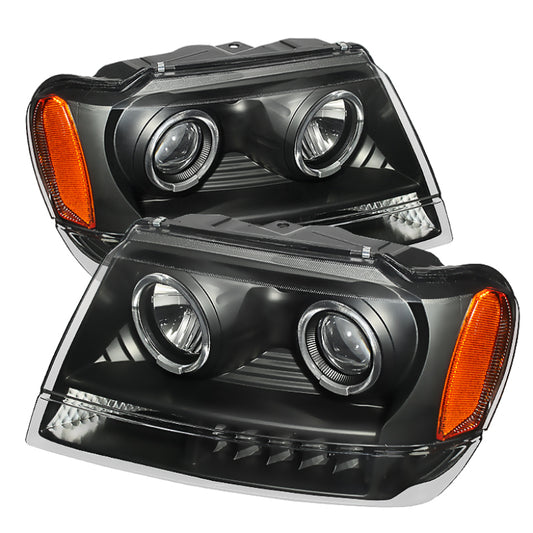 Xtune Jeep Grand Cherokee 99-04 Projector Headlights LED Halo Black PRO-JH-JGC99-LED-BK SPYDER Headlights