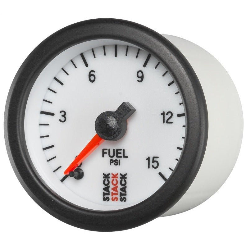 Autometer Stack 52mm 0-15 PSI 1/8in NPTF Male Pro Stepper Motor Fuel Pressure Gauge - White AutoMeter Gauges