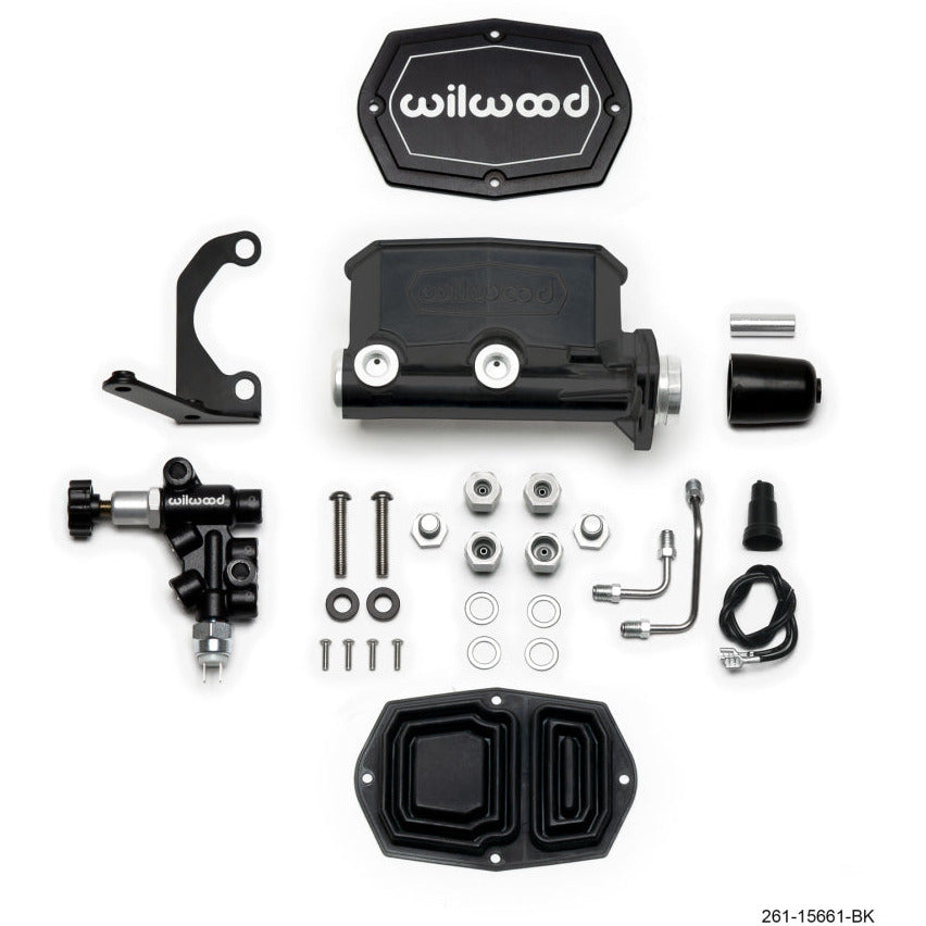 Wilwood Compact Tandem M/C - 1in Bore w/RH Bracket and Valve - Black Wilwood Brake Master Cylinder