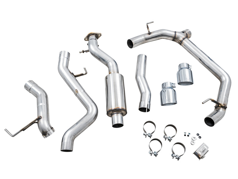 AWE Tuning 2021+ Ford Bronco 0FG Dual Rear Exit Exhaust w/Chrome Silver Tips & Bash Guard