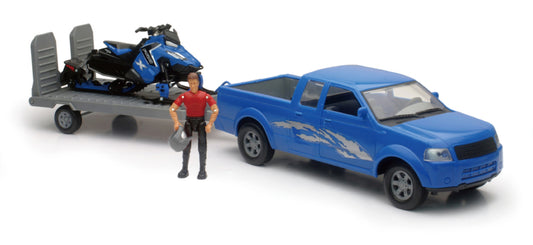 New Ray Toys Pickup with Polaris Switchback Snomobile and Figurine Set/ Scale - 1:18