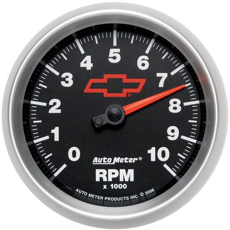 AutoMeter Gauge Tachometer 3-3/8in. 10K RPM In-Dash Chevy Red Bowtie Black AutoMeter Gauges