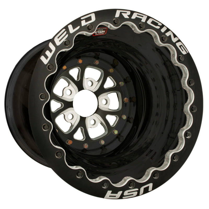 Weld V-Series 16x16 / 5x4.75 BP / 4in. BS Black Wheel - Black Double Beadlock Weld Wheels - Forged