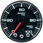 Autometer Spek-Pro Gauge Boost 2 1/16in 100psi Stepper Motor W/Peak & Warn Blk/Blk AutoMeter Gauges