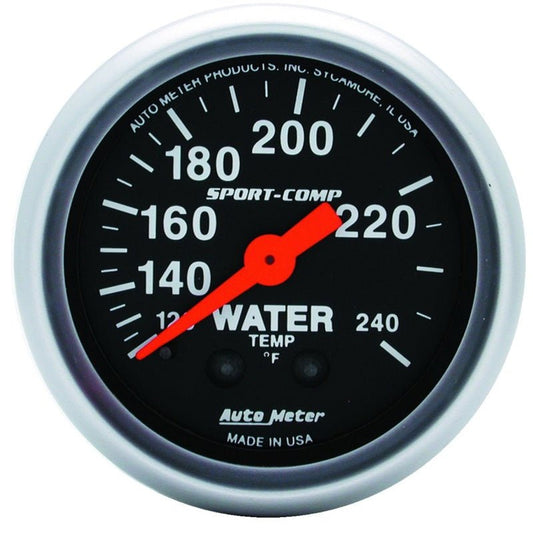 Autometer 2-1/16in 120-240 Degree F Mechanical Water Temp Sport-Comp Gauge w/ 12ft Tubing AutoMeter Gauges