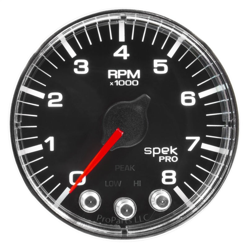 Autometer Spek-Pro Gauge Tach 2 1/16in 8K Rpm W/ Shift Light & Peak Mem Blk/Chrm AutoMeter Gauges