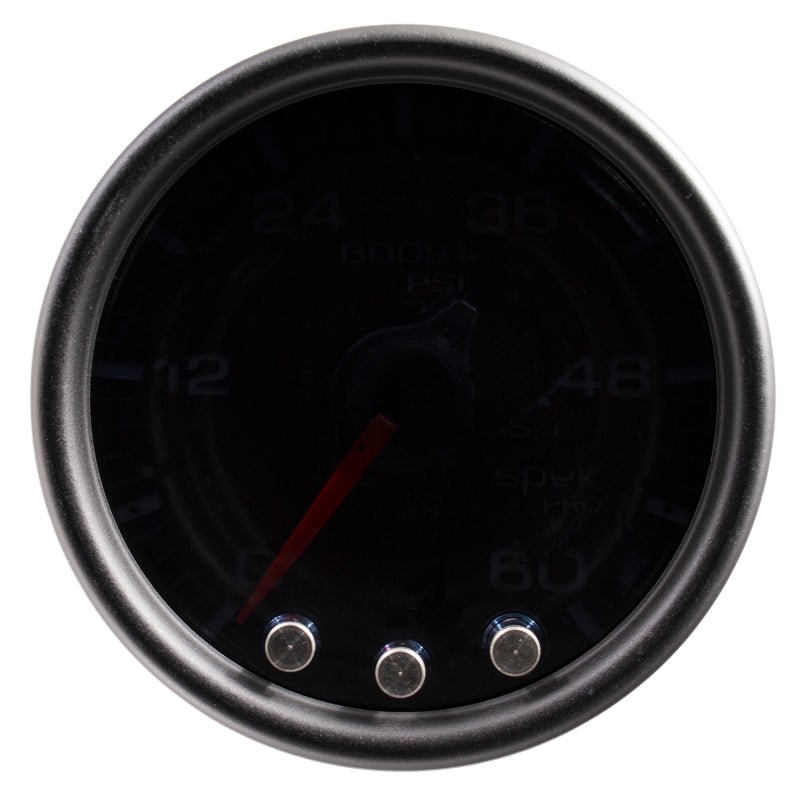 Autometer Spek-Pro Gauge Boost 2 1/16in 60psi Stepper Motor W/Peak & Warn Blk/Smoke/Black AutoMeter Gauges