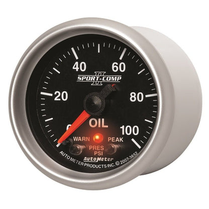 Autometer Sport-Comp II 52.4mm 0-100 PSI Oil Pressure Peak & Warn w/ Electronic Control Gauge AutoMeter Gauges