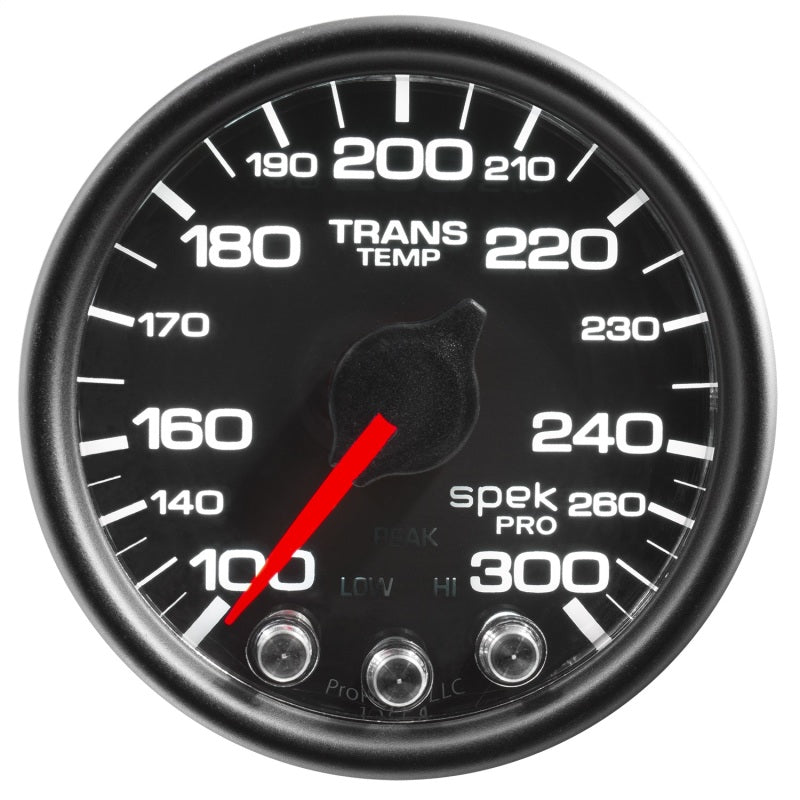 Autometer Spek-Pro Gauge Trans Temp 2 1/16in 300f Stepper Motor W/Peak & Warn Blk/Blk AutoMeter Gauges