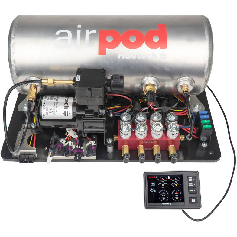 Ridetech RidePro E5 Air Ride Suspension Control System 3 Gal Single Compressor AirPod 1/4in Valves Ridetech Air Compressor Systems