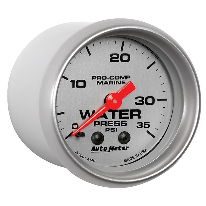 Autometer Marine Silver 2-1/16in 35 PSI Mechanical Water Pressure Gauge AutoMeter Gauges