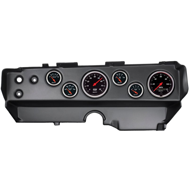Autometer Designer Black 70-74 E-Body/Cuda/Challenger Dash Kit 6pc Tach/ MPH/ Fuel/ Oil/ WTMP/ Volt AutoMeter Gauges