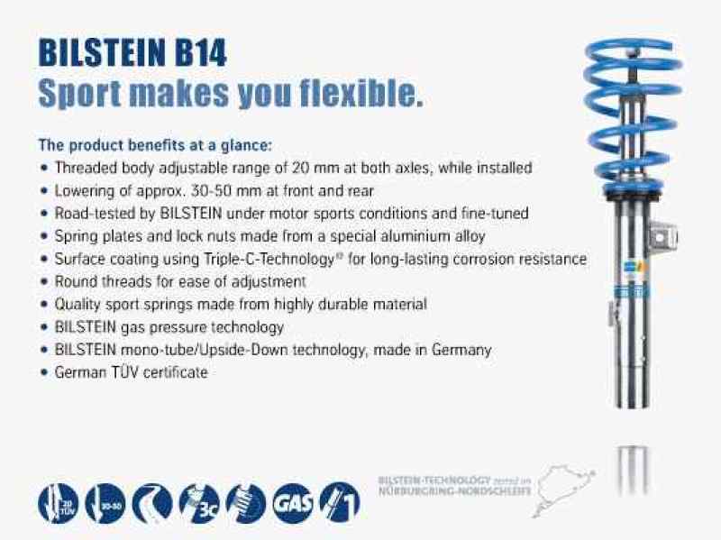 Bilstein B14 (PSS) Front & Rear Performance Sus System 2015 VW Golf w/ 55mm Outside Dia Strut