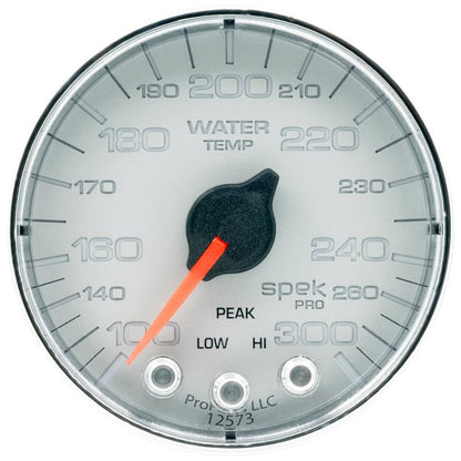 Autometer Spek-Pro Gauge Water Temp 2 1/16in 300f Stepper Motor W/Peak & Warn Slvr/Chrm AutoMeter Gauges