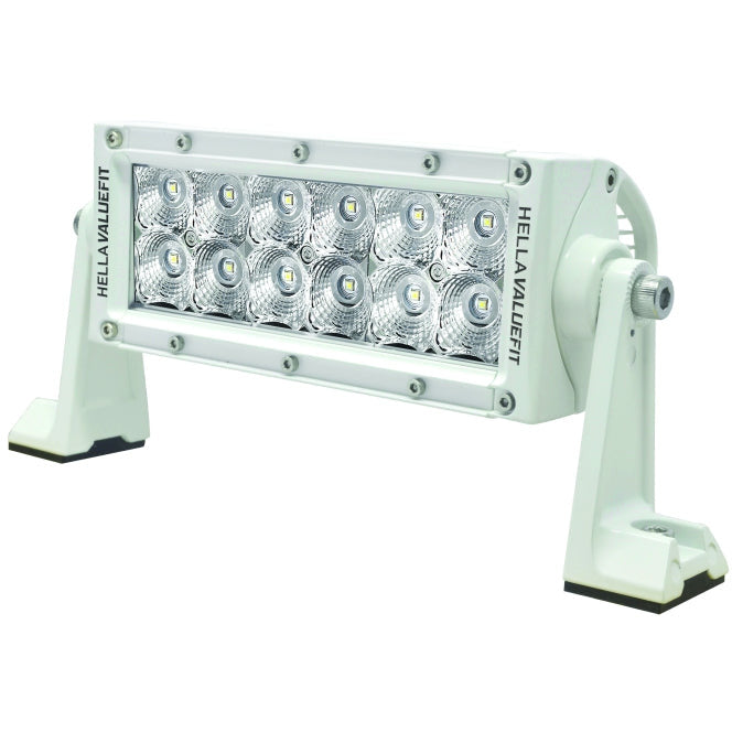 Hella Value Fit 8in Light - 36W Dual Row White Housing Flood Beam - LED Hella Light Bars & Cubes